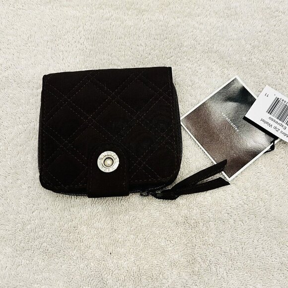 NWT Vera Bradley Mini Zip Wallet Quilted Microfiber Brown Expresso NEW - Picture 1 of 5